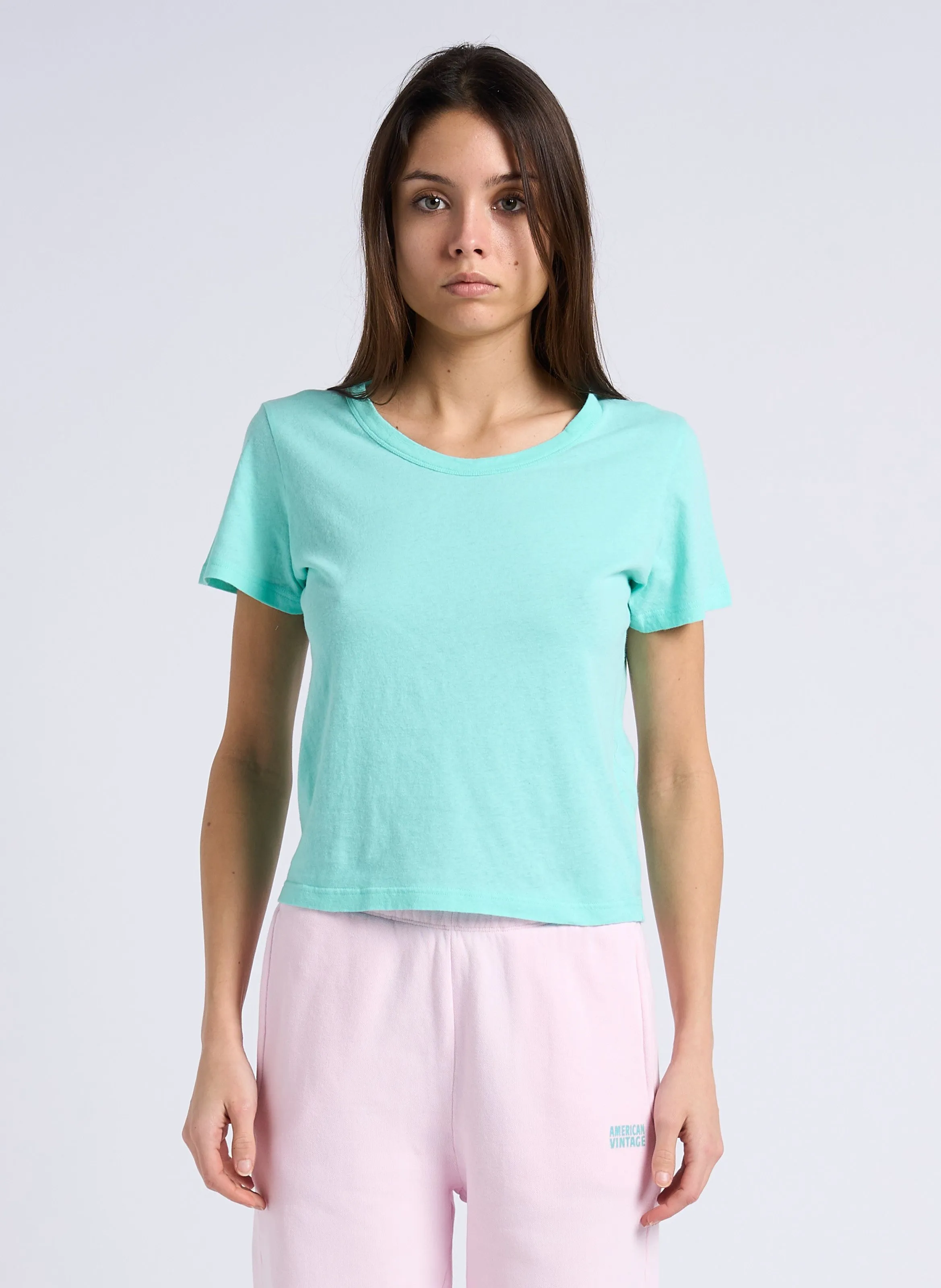 AMERICAN VINTAGE  Tee-shirt court col rond en coton gamipy - Bleu