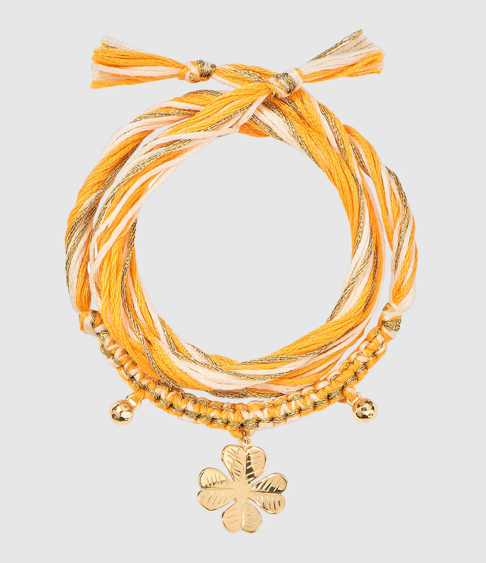 AURELIE BIDERMANN Partager  Bracelet Honolulu Charm Trèfle Orange Beige  