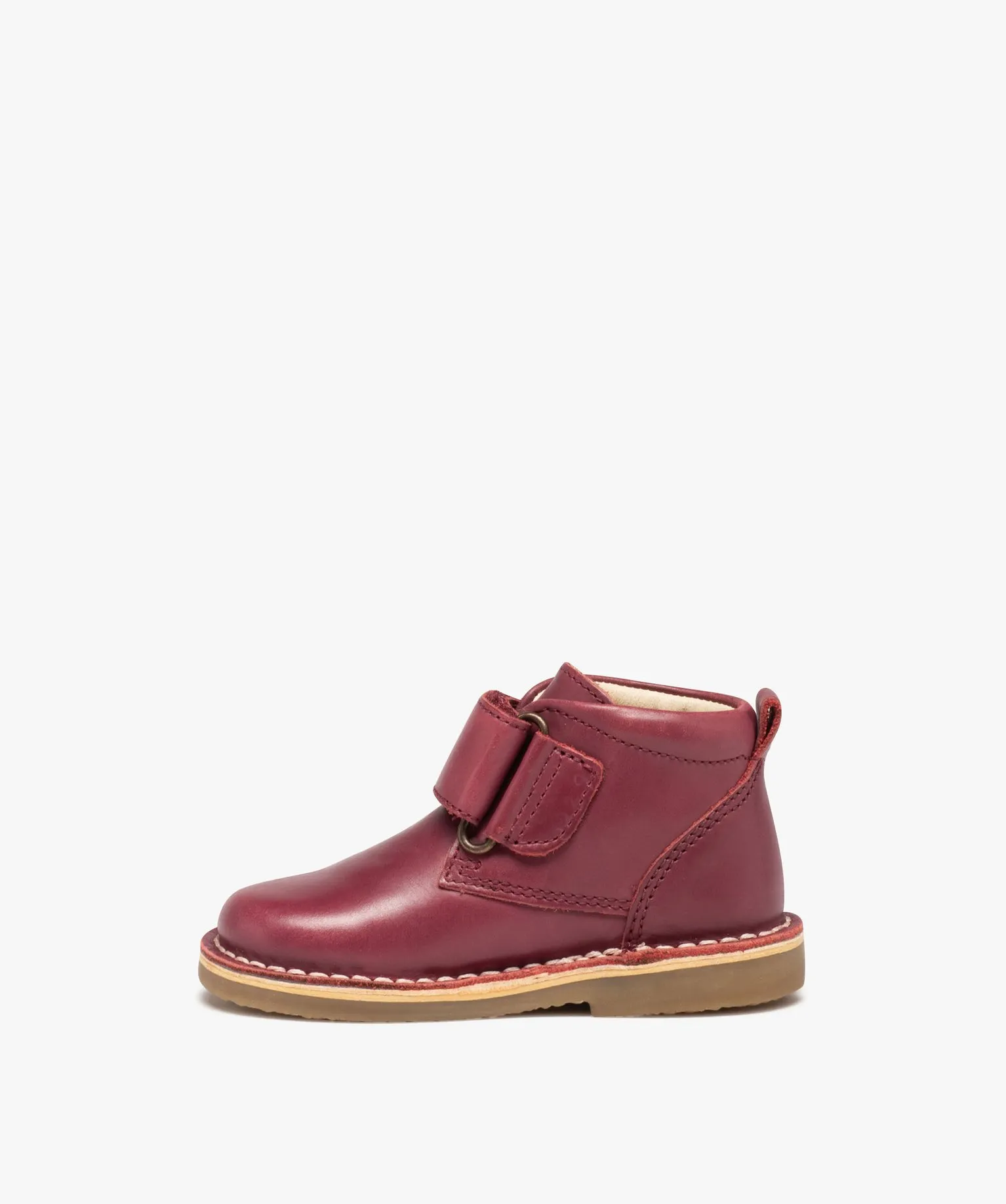 Boots bébé fille en cuir avec col à paillettes et scratch - Kickers rouge fonce