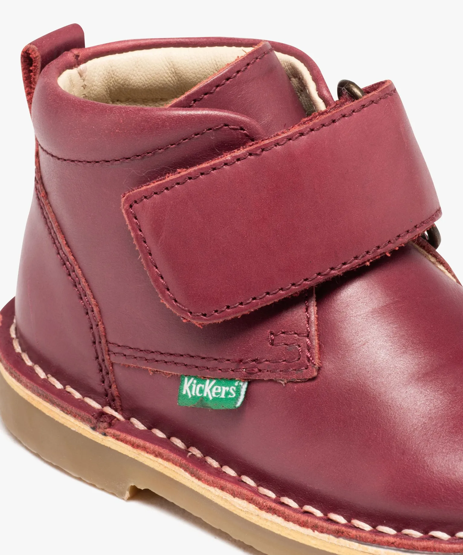 Boots bébé fille en cuir avec col à paillettes et scratch - Kickers rouge fonce