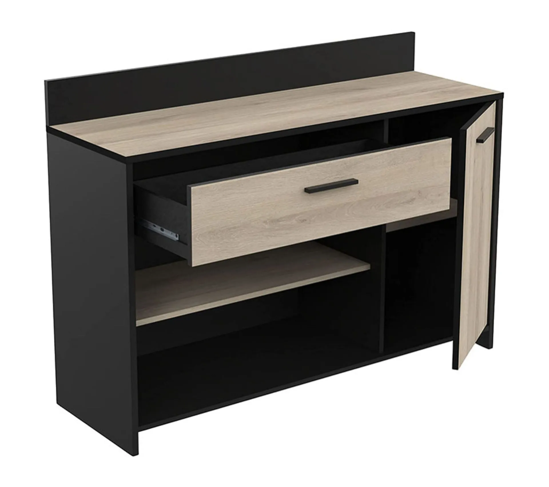 Buffet Bas Décor Chêne Kronberg Et Noir - L123 Cm