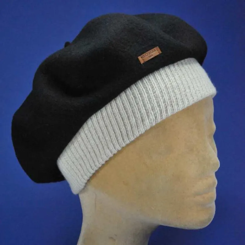 Béret bord côte élastiqué ivoire & noir, anti UV UPF 40+ | Pour femme