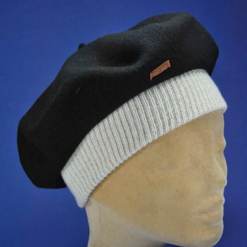 Béret bord côte élastiqué ivoire & noir, anti UV UPF 40+ | Pour femme