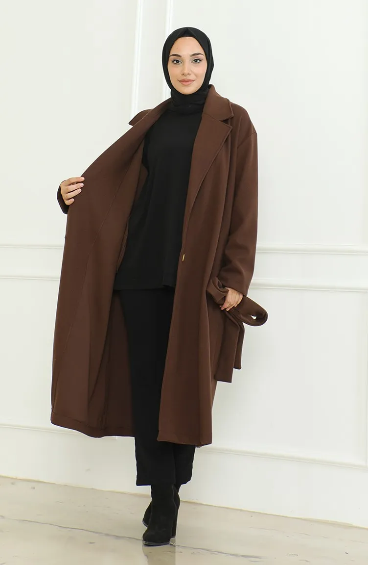 Cape A Boutonnage Double Grande Taille 712510-01 Marron 712510-01