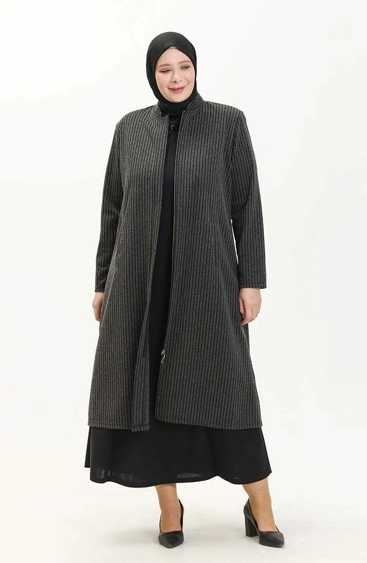 Cape à Col Juge Rayé Jacquard Grande Taille 0352-01 Gris 0352-01