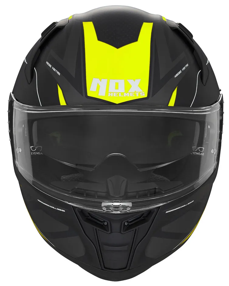 Casque Nox N303-S Vektra noir mat jaune fluo, intégral ECE 22 06