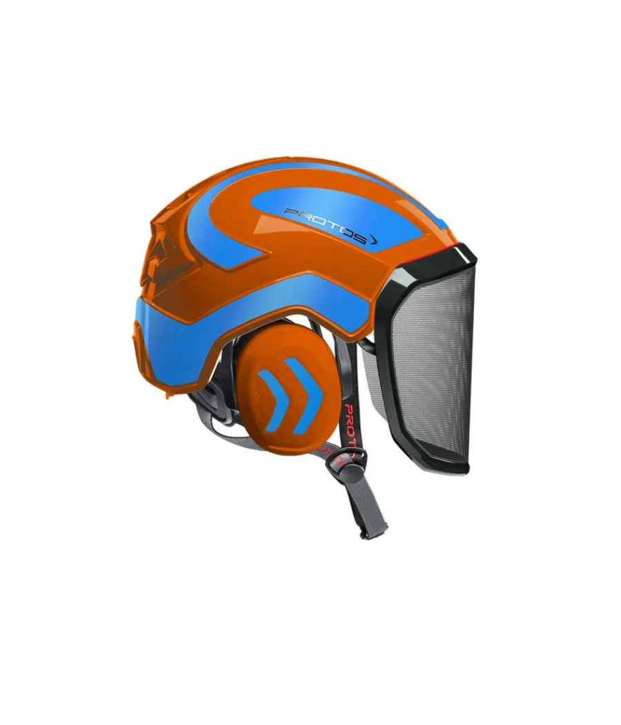 Casque Protos Integral Arborist Bicolore orange-bleu réfléchissant