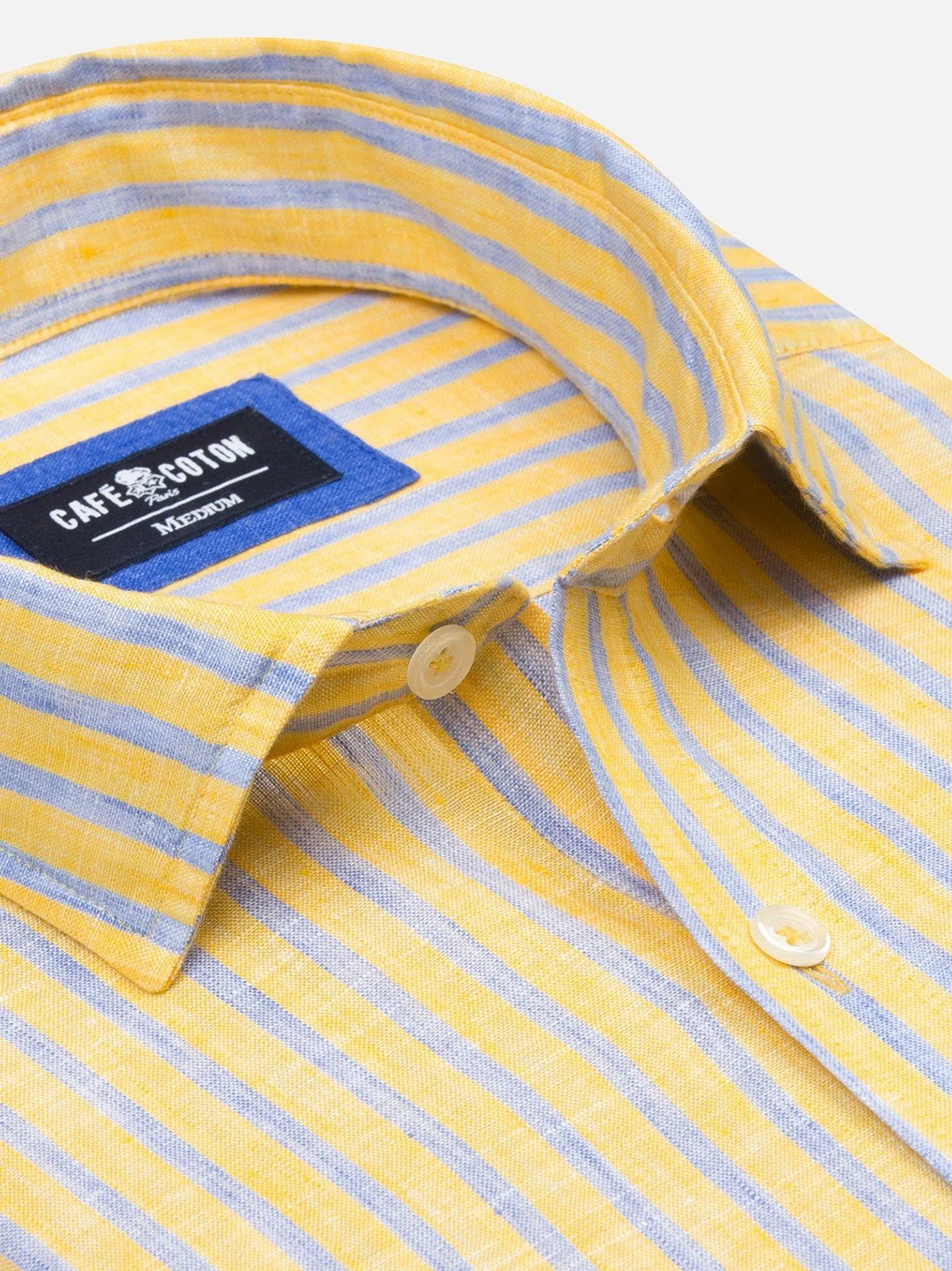 Chemise cintrée Lennon en lin jaune à rayures 