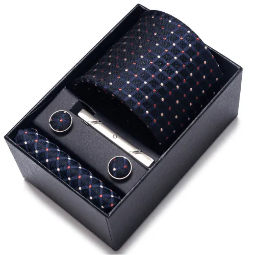 Coffret Cravate Rayures Quadrillage Bleu et Rouge CRV83