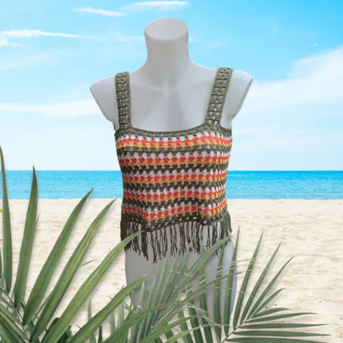Crop top débardeur kaki multicolore tu