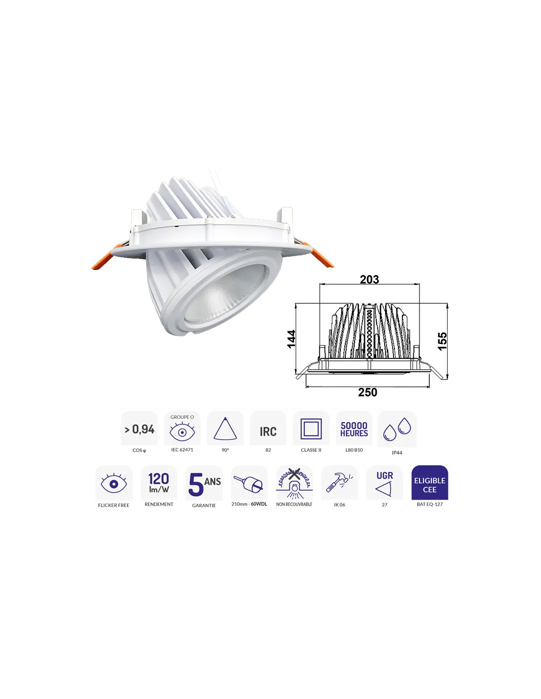 DOWNLIGHT SAMBA BLANC 44W 4000K ASLED 60WDLBN