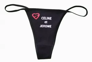 Duo String et Boxer noir personnalisés prénoms et coeur love - idée cadeau Saint Valentin 