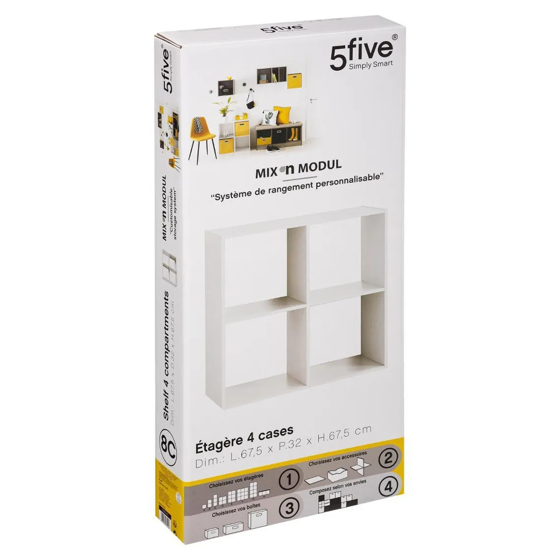 Étagère en Bois 4 Cases Mixe Blanc | 3 Suisses