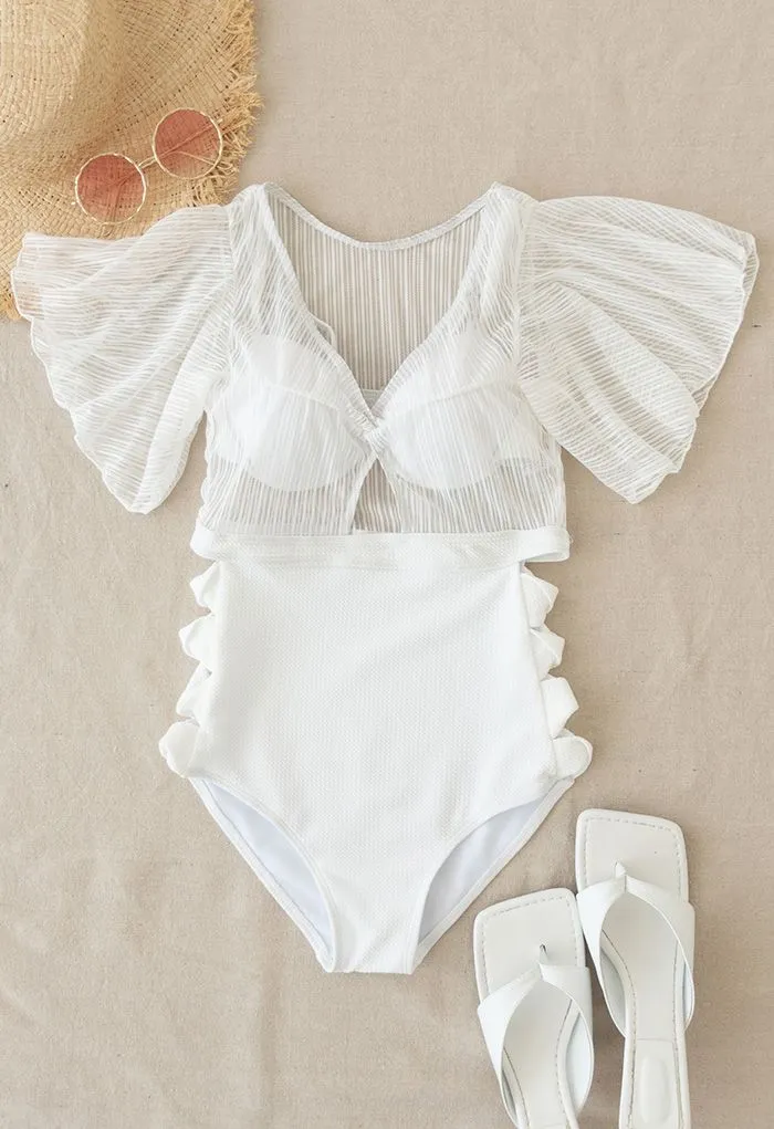 Ensemble soutien-gorge amovible et maillot de bain en dentelle en blanc