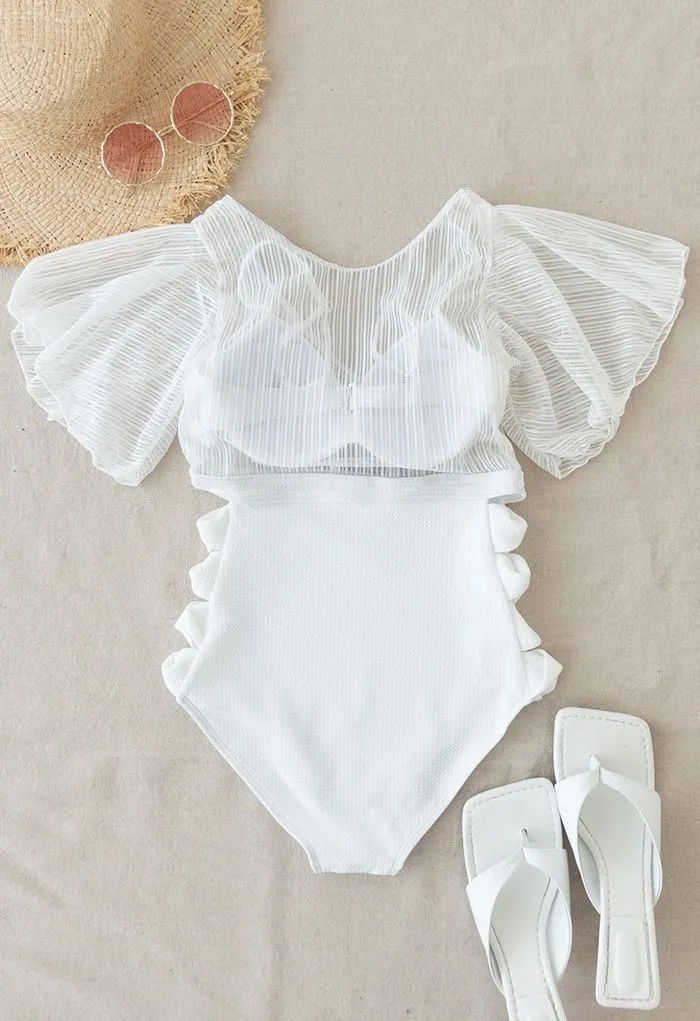 Ensemble soutien-gorge amovible et maillot de bain en dentelle en blanc