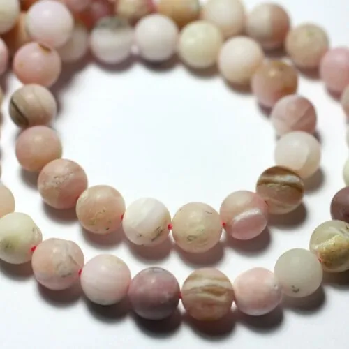 Fil 39cm 50pc env - perles de pierre - opale rose mat sablé givré boules 8mm