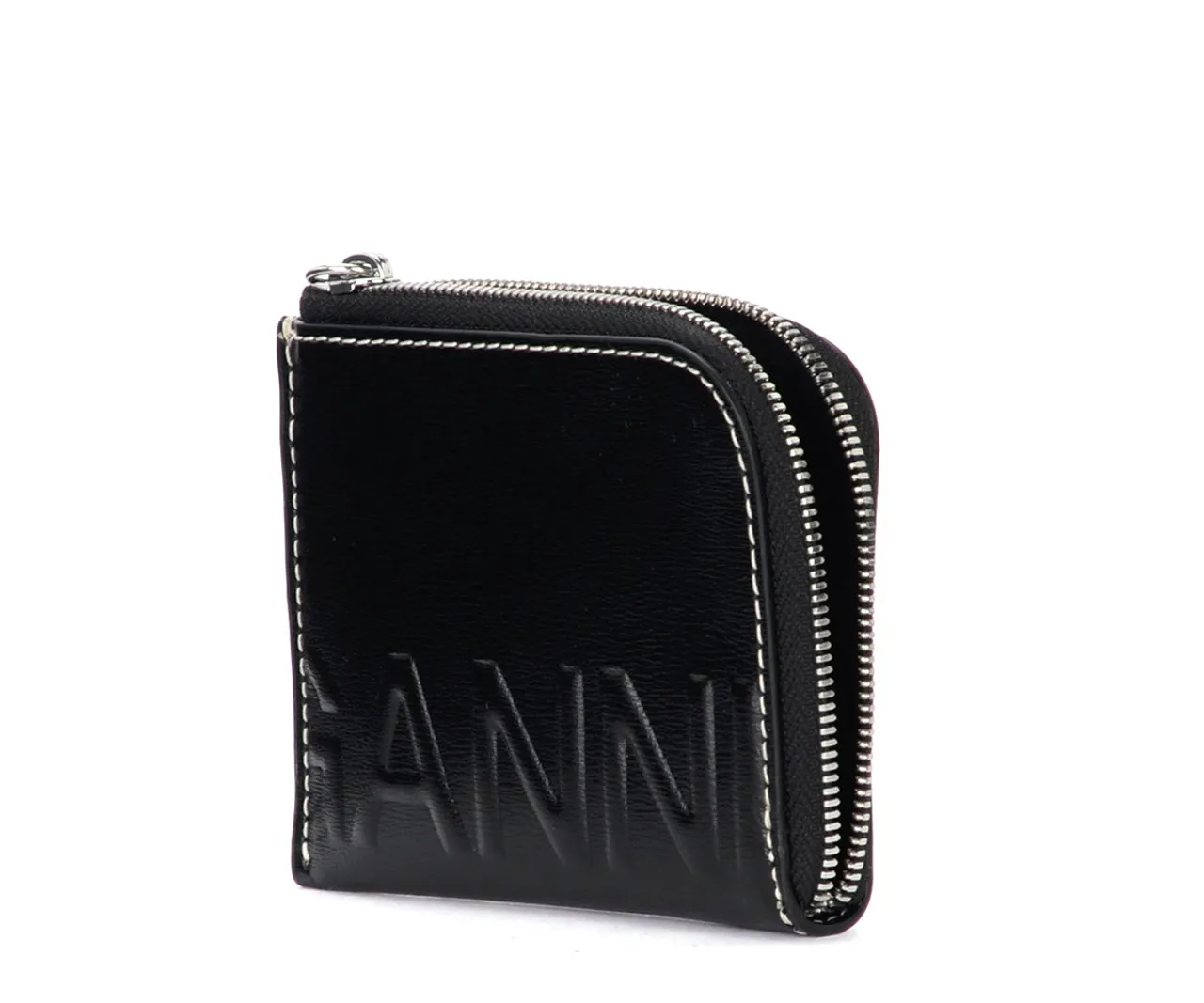 Ganni Porte-cartes en cuir recyclé noir