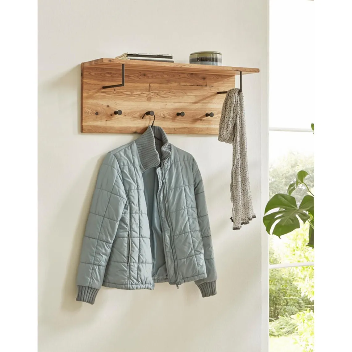 garderobe murale chêne et métal noir - 4 crochets | 3 Suisses