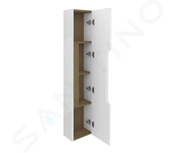 kielle Oudee - Armoire haute suspendue, 25x16x130 cm, blanc brillant/chêne foncé 50202020