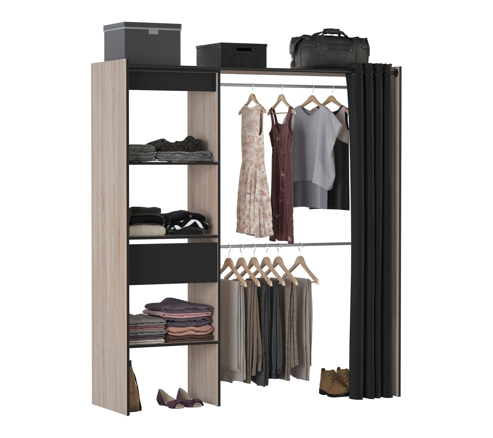 Kit Placard Extensible Contemporain Chêne/noir Shanon
