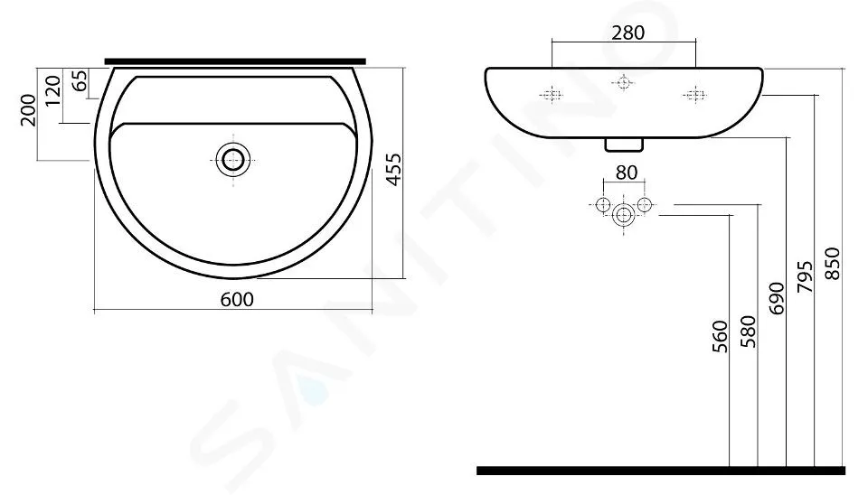 Kolo Rekord - Lavabo 60x46 cm, sans trou pour la robinetterie, blanc K91060000