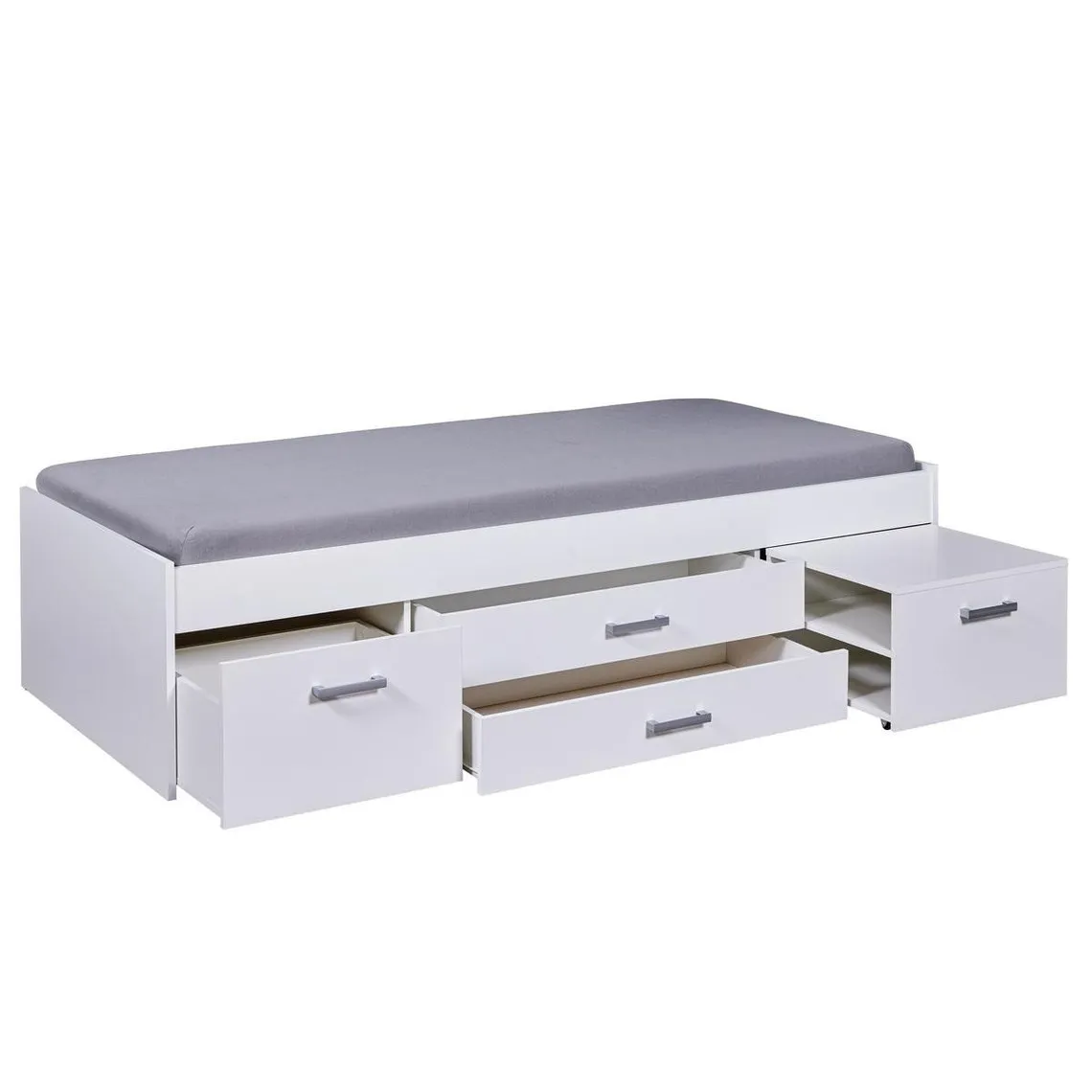 Lit simple multi-rangements RANYA 90x200 blanc et table de chevet encastrable | 3 Suisses