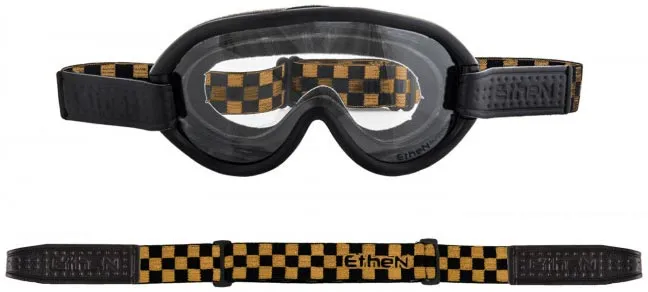 Masque Ethen Scrambler Damier Noir Jaune, Moto Vintage
