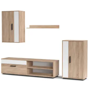 Meuble TV L140cm avec 2 armoires et étagère Bernie Chêne clair et Blanc | 3 Suisses