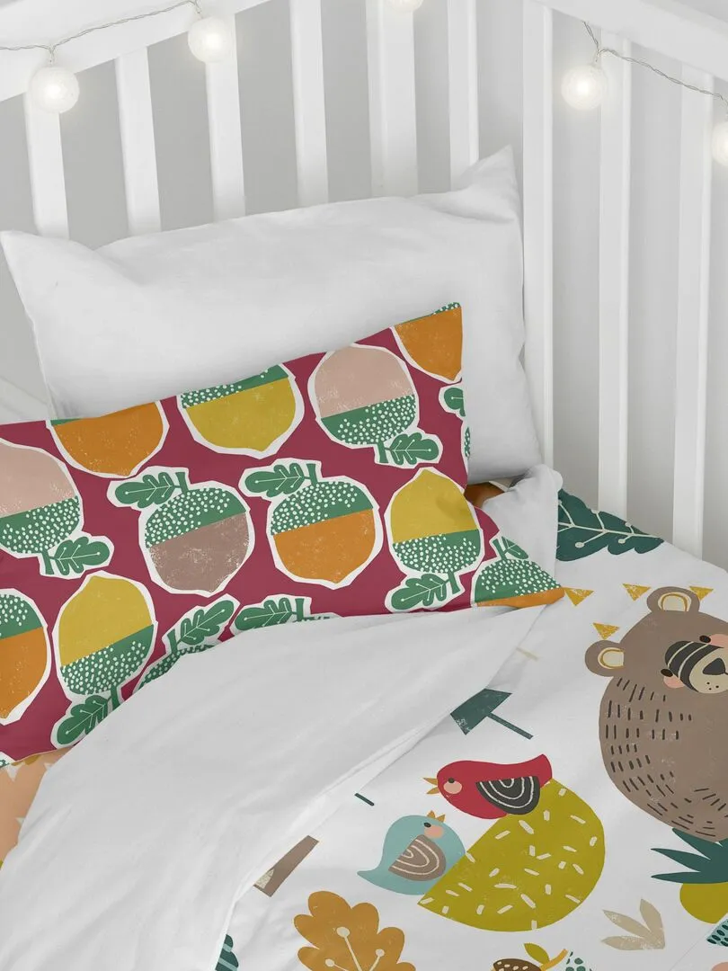 Parure housse de couette 2 pièces Harvestwood Lit Bébé "Happyfriday" - Blanc Jaune