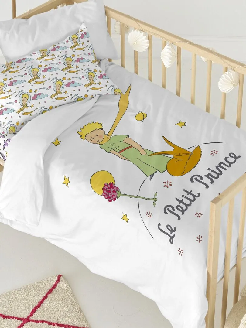 Parure housse de couette 2 pièces Ses amis Berceau "Happyfriday" - Blanc Jaune