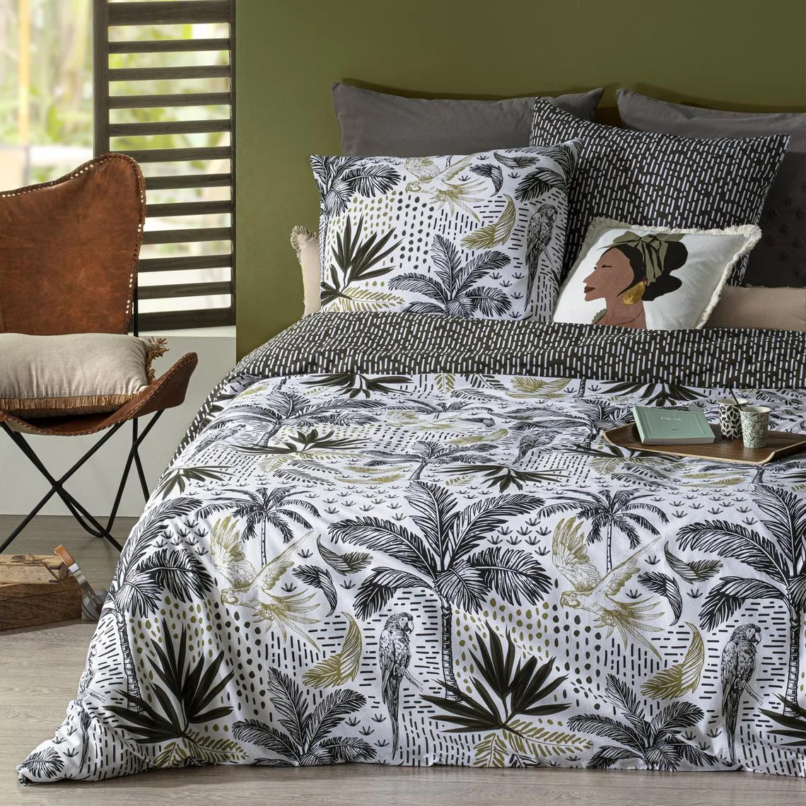 Parure imprimé ?Cuba Factory? noir/blanc/vert 240x220 | 3 Suisses