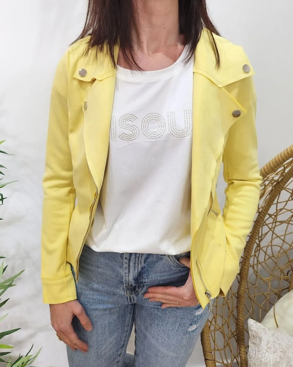 Perfecto femme fin suédine jaune