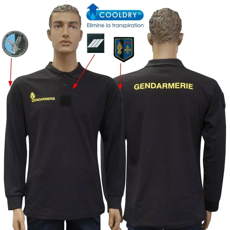 POLO NOIR MANCHES LONGUES GENDARMERIE MOBILE - COOLDRY