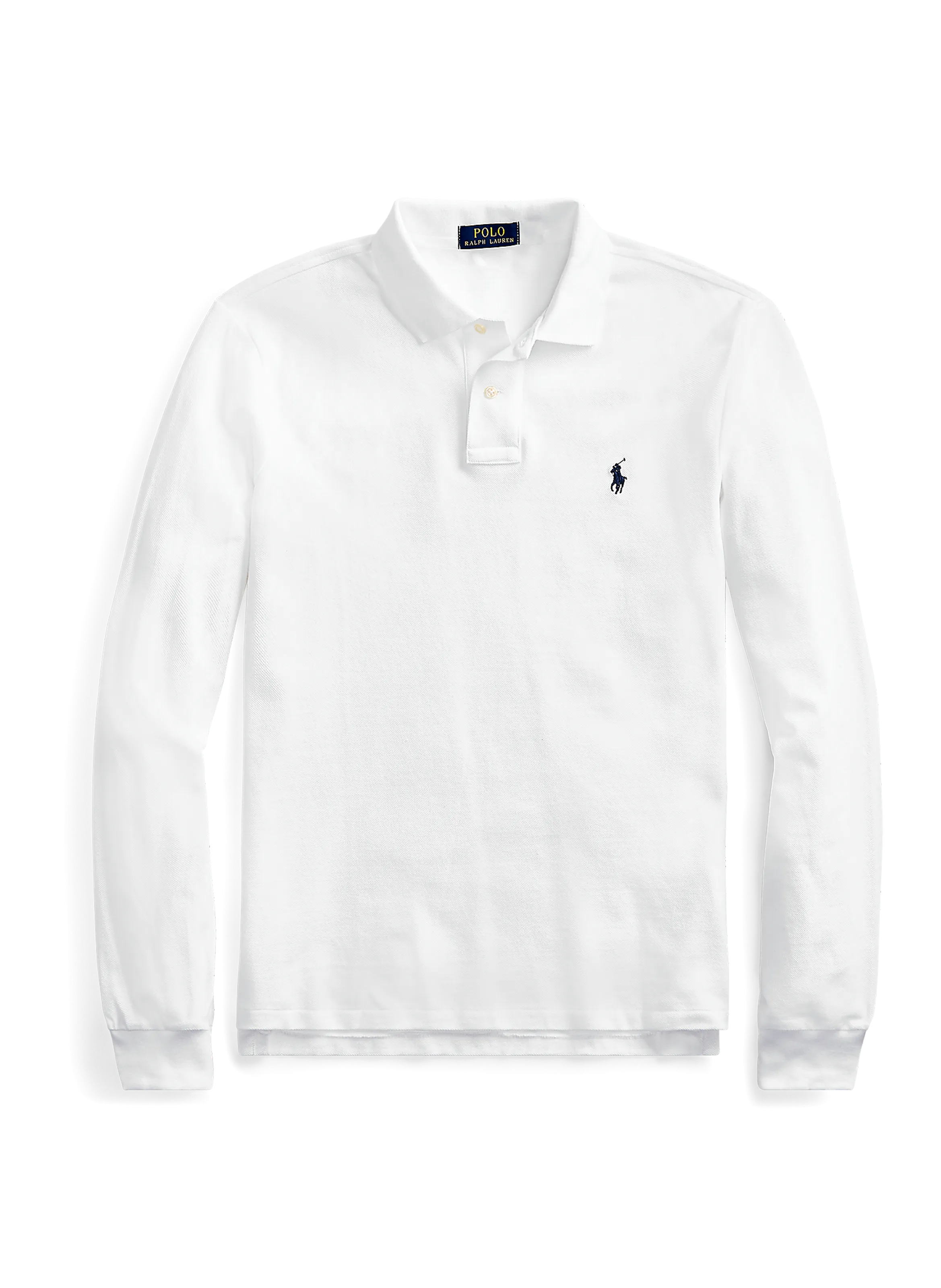 POLO RALPH LAUREN  Polo slim à manches longues en maille piqué de coton - Blanc