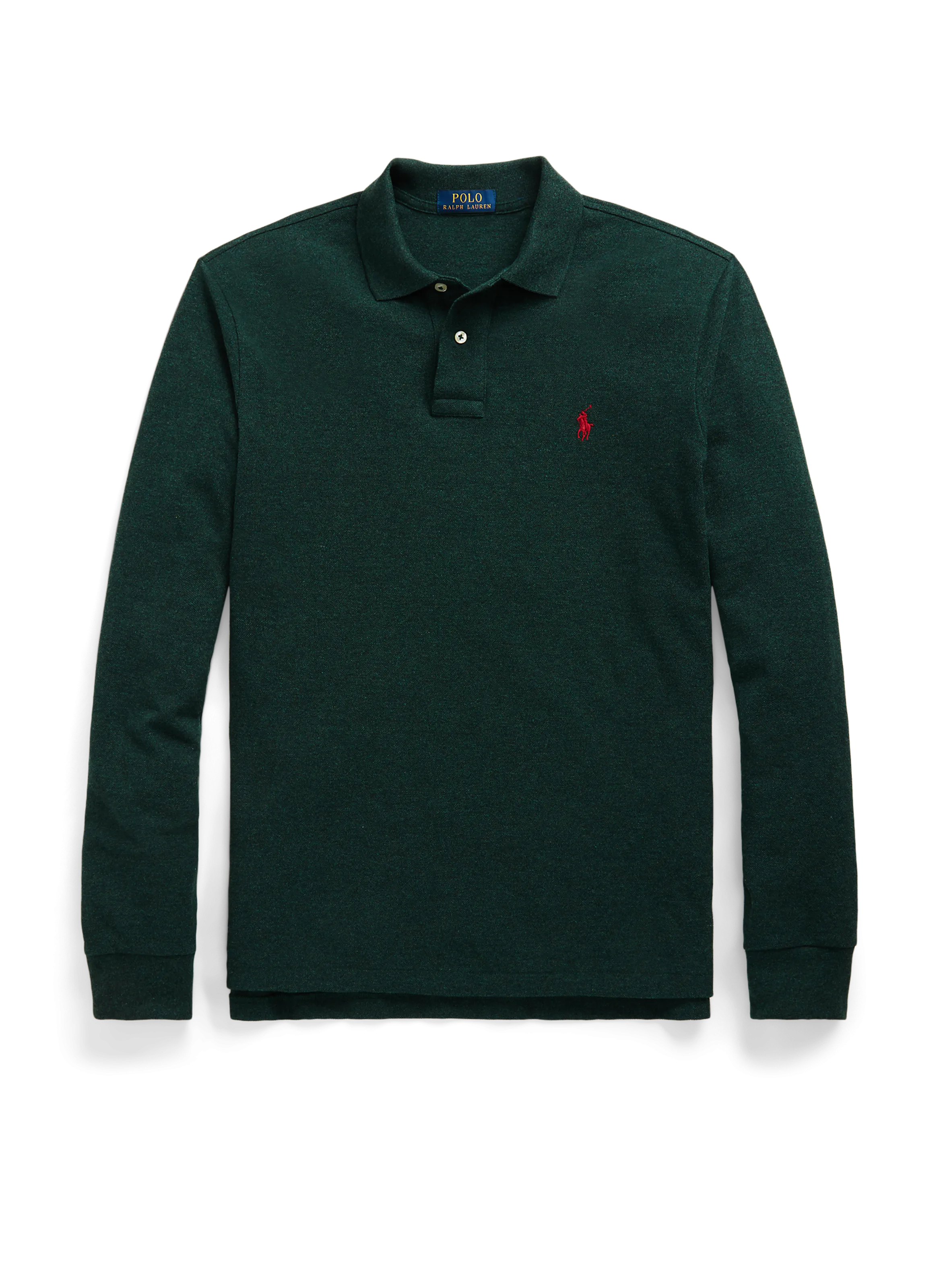 POLO RALPH LAUREN  Polo slim à manches longues en maille piqué de coton - Vert