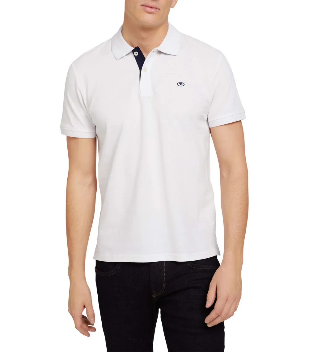 Polo Tom Tailor coton avec manches courtes et col boutonné blanc