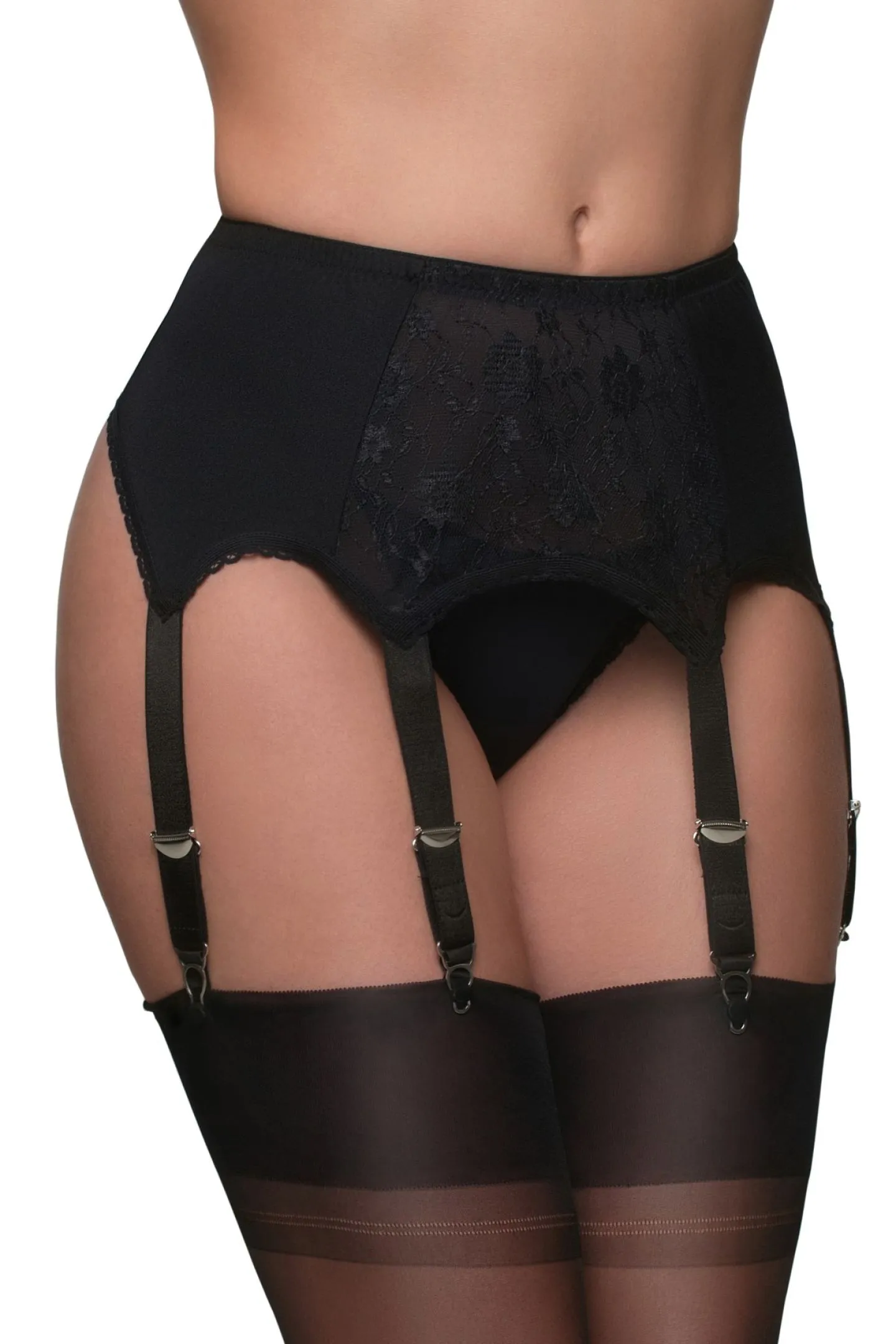 Porte-jarretelles Noir à 6 attaches - Powermesh et Dentelle