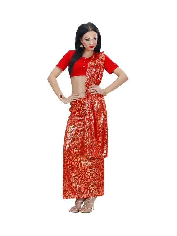 Sari Hindou femme rouge (top, jupe avec étole)