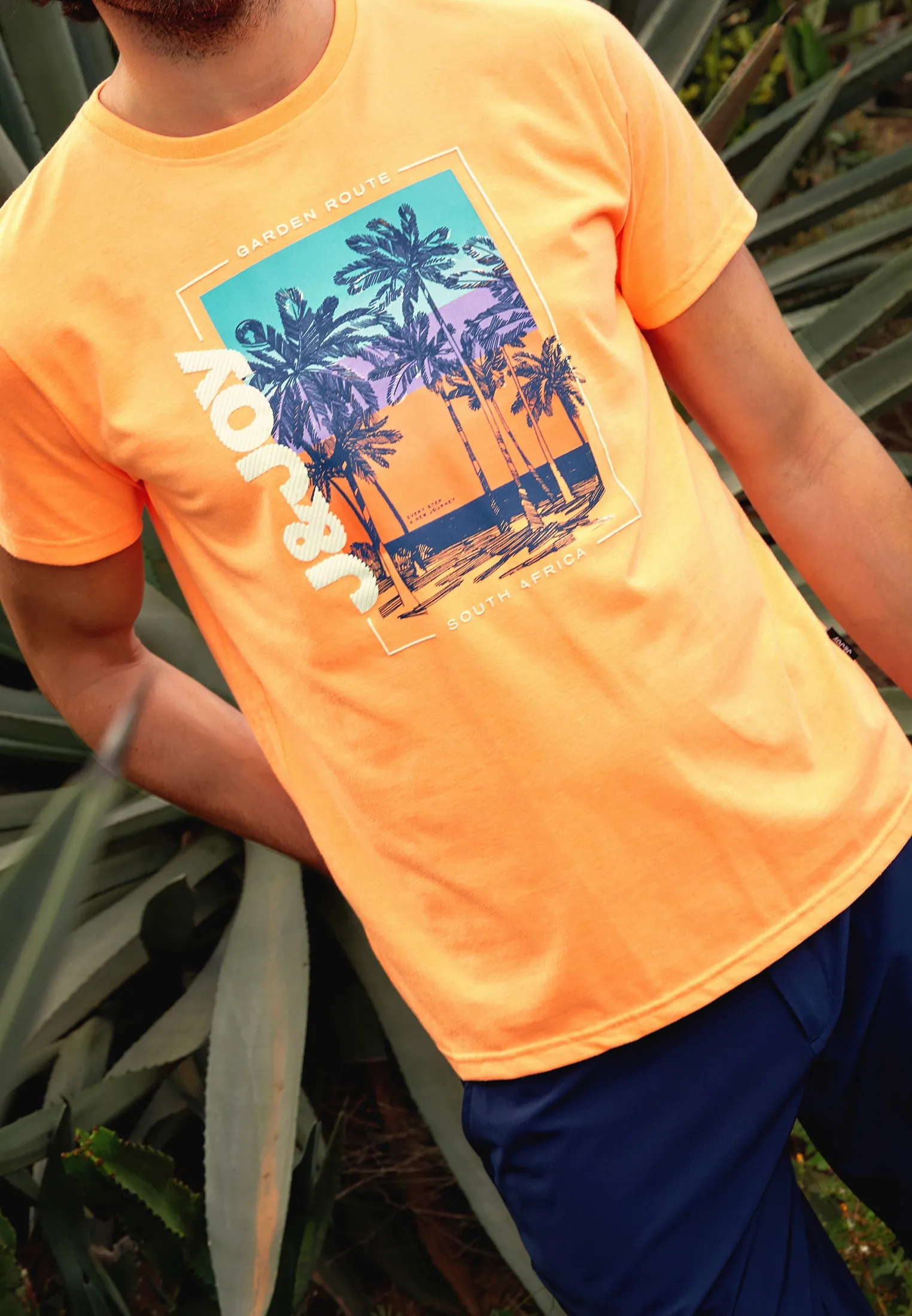 T-shirt homme orange et palmiers