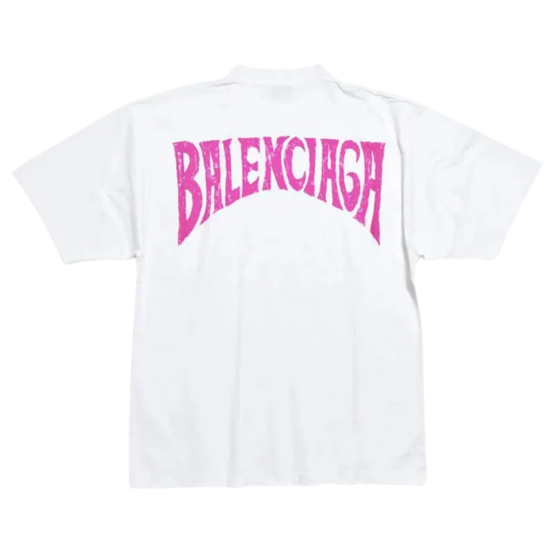 T-shirt manche courte coton blanc Logo imprimé rose dos