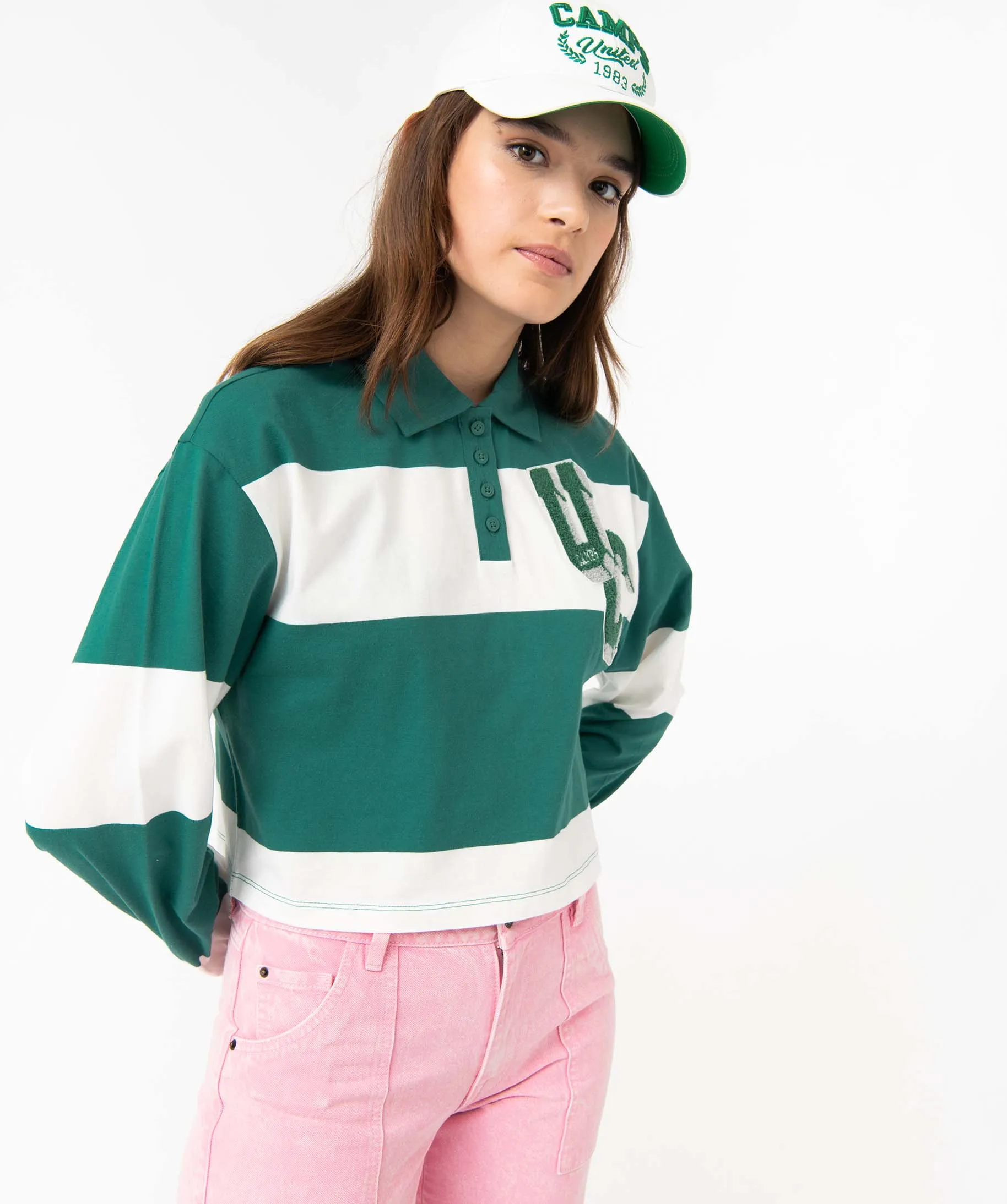 Tee-shirt femme à manches longues avec col polo - Camps United vert