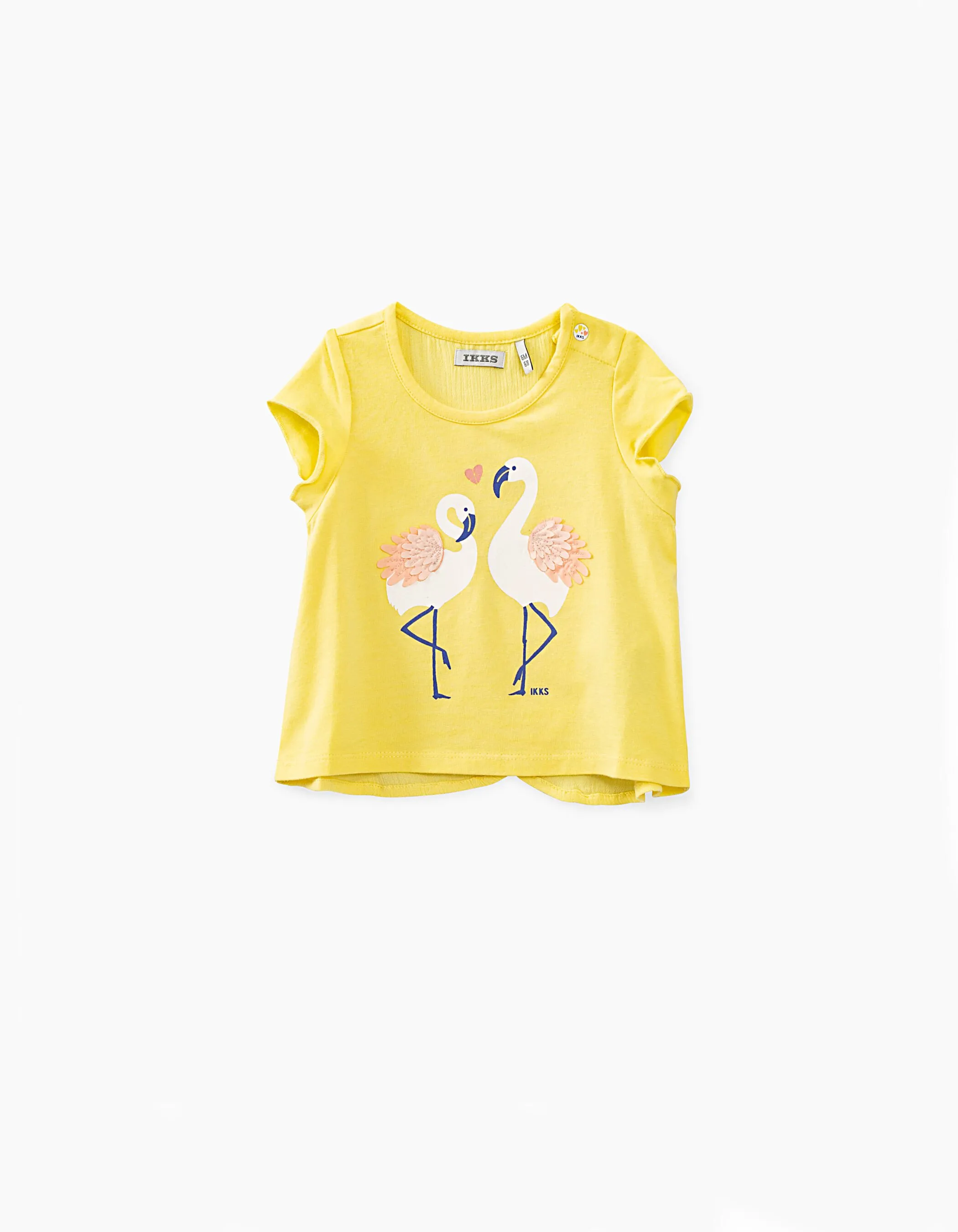 Tee-shirt jaune clair à flamands rose bébé fille