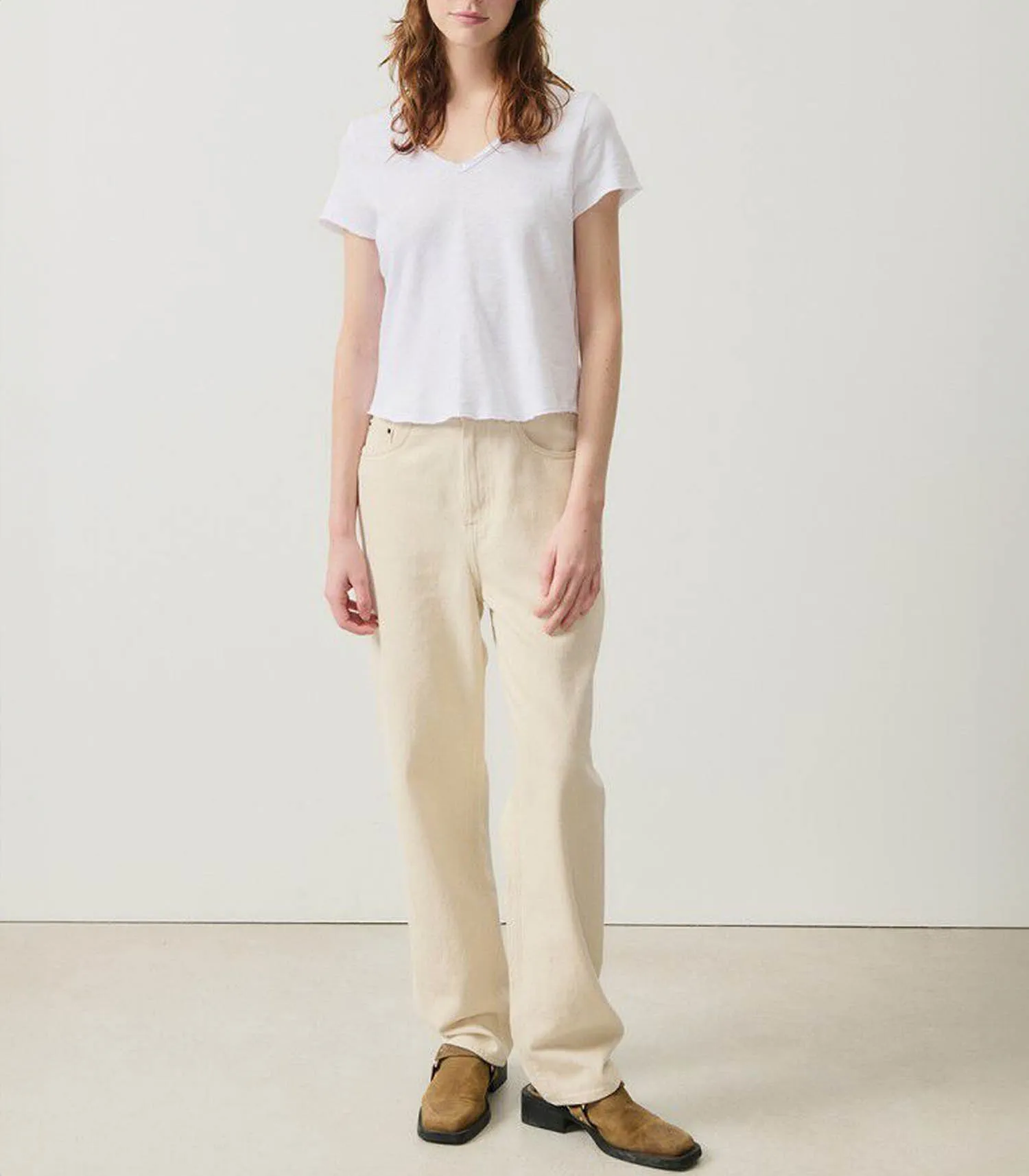 Tee-shirt Sonoma Manches Courtes Col V Blanc American Vintage - Jane de Boy